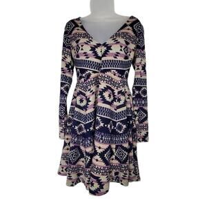 Nostalgia Aztec Tribal Print V Neck Dress